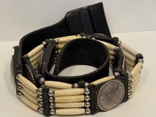 Vintage Tony Lama Concha Bone Black Leather Belt No Buckle 37 Long