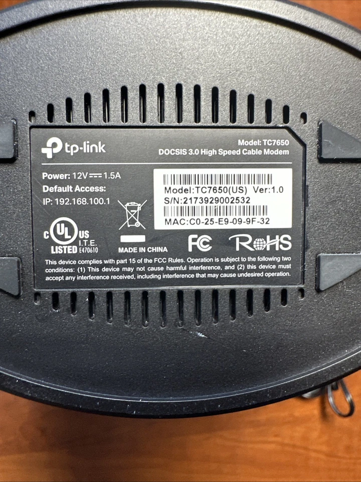 TP Link TC 7650 High Speed Cable Modem Up To 1000mbps DOCSIS 3.0  - Image 3 of 4