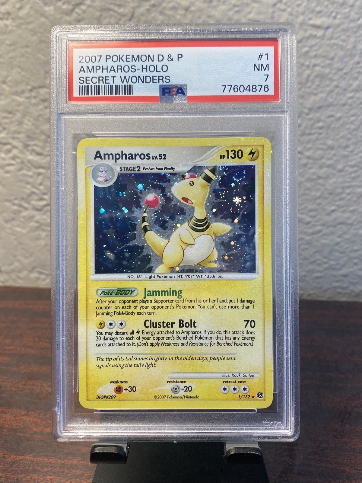Ampharos 1/132 HOLO Pokemon Card- Secret Wonders PSA 7