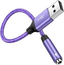 USB to 3.5mm Jack Audio Adapter, Aux Cable External Stereo Purple