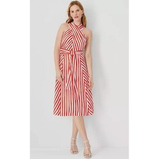NEW ANN TAYLOR RED WHITE STRIPED CROSSOVER NECK WRAP DRESS SZ 4