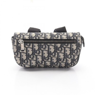 Christian Dior Oblique Saddle Pouch Clutch Tasche Beige Navy Canvas Damen Aut...