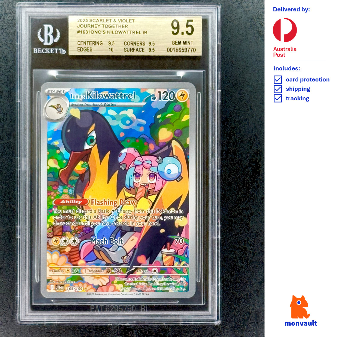 BGS 9.5 GEM MINT | Iono's Kilowattrel 163/159 IR | Journey Together |Pokemon TCG