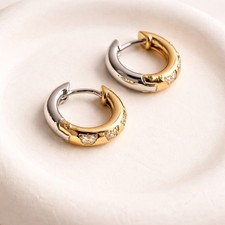 14k Two Tone Earrings Dainty Mixed Metal Hoops Plated Birthday Gifts For Women