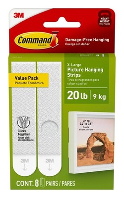 Command 20 lb XL 8 Pairs Heavyweight Picture Hanging Strips (16 Strips) Damage