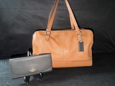 Coach Brown Tan Leather Shoulder Bag  Wallet Set