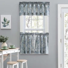 Ellis Curtain Lexington Leaf Printed Leaf Pattern Tailored Valance 58"x15" Blue