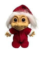 Vintage Russ 8" Troll Doll Christmas Santa Pajama Suit Pink White Hair