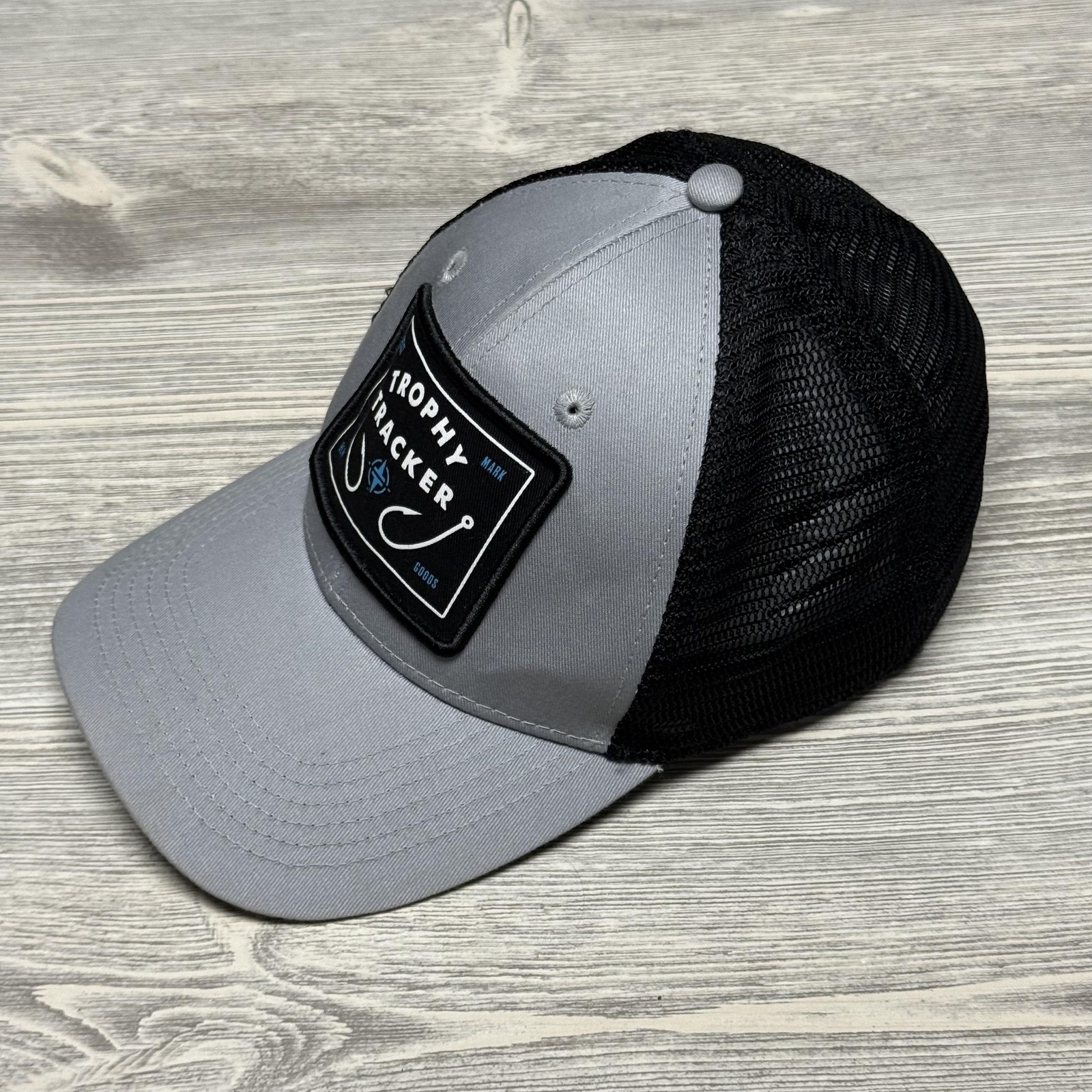 Trophy Tracker Hat Cap Snap Back Gray Black Mesh … - image 3