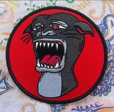 Sucky Panther - classic bad tattoo embroidered patch - 4” circle iron-on backing