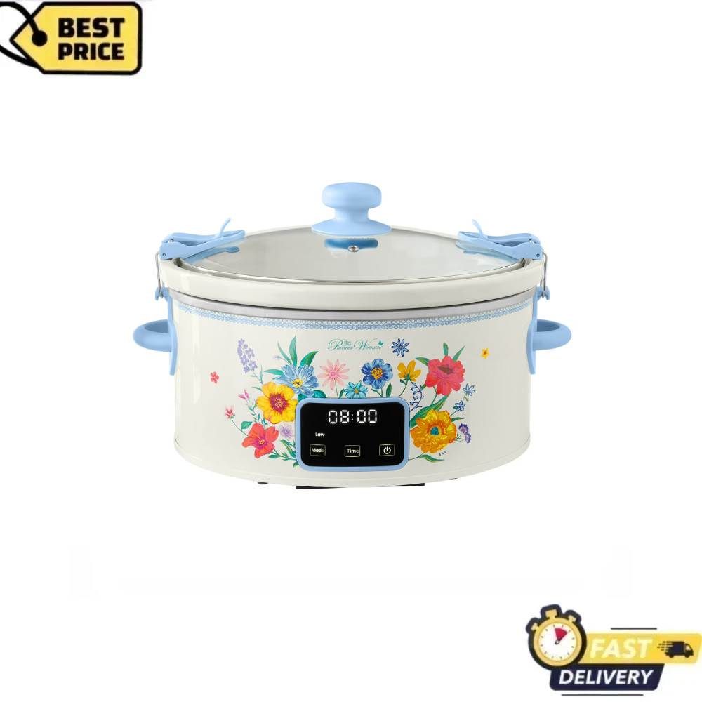6-Quart The Pioneer Woman Slow Cooker, Locking Lid, Digital, Brilliant Blooms