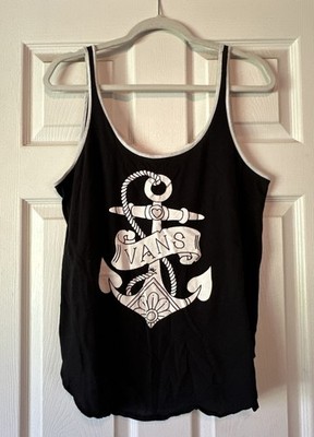 VANS Womens Anchor Black and White Tank Size Large Pre-Owned 100% Cotton