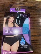 Just My Size Ultra Light Microfiber Mesh Briefs 5 Panties Womens Size 13 30-32