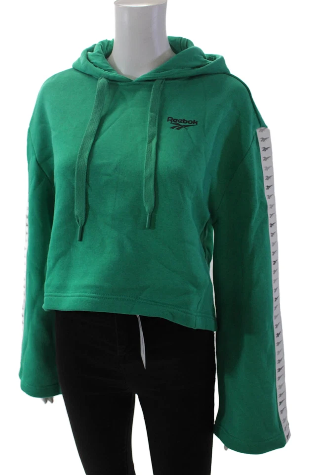 Reebok Womens Pullover Drawstring Logo Hoodie Sweatshirt Green Cotton Size XS - Image 2 of 4