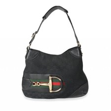 Authentic Gucci GG Monogram Canvas & Leather Horsebit Hobo Shoulder Bag Classic