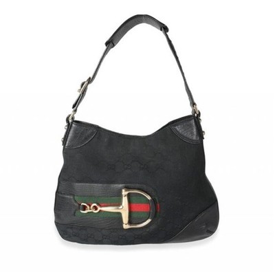 Authentic Gucci GG Monogram Canvas & Leather Horsebit Hobo Shoulder Bag Classic