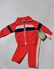 Vintage Bull Frog Knit Baby Tracksuit 12M NOS Bloomingdale  s Red USA 70s Set NWT