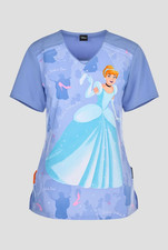 Disney Cherokee Scrubs Tooniforms Cinderella 2 Pocket V Neck Top, XS