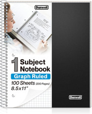 Graph Paper Spiral Notebook 8.5x11, 100 Sheets, 1/4" Grid, Pocket Divider