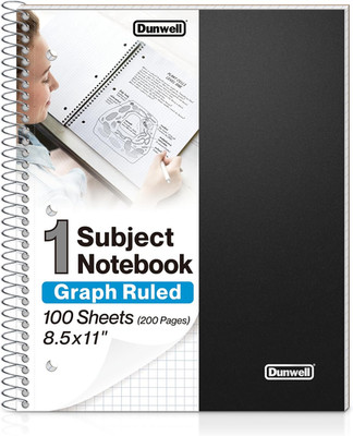 Graph Paper Spiral Notebook 8.5x11, 100 Sheets, 1/4'' Grid, Pocket Divider