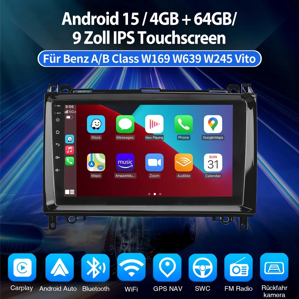 4+64G Autoradio Für Mercedes-Benz A/B Klasse/Vito W169 W639 W245 Android GPS Nav - Bild 2 von 4