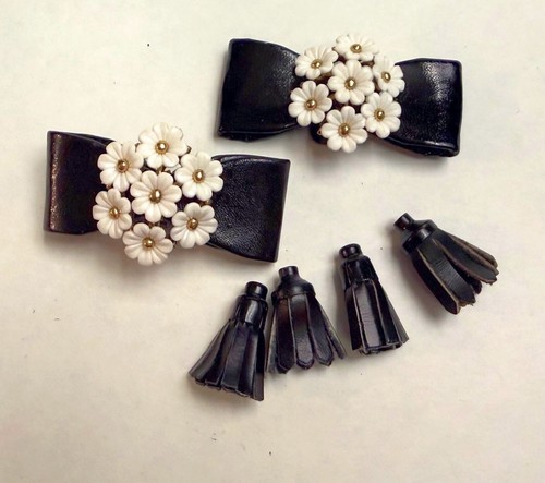 Vintage 1940’s 1950’s  Black  Bow & Flowers Shoe Clips, and black tastle aglets