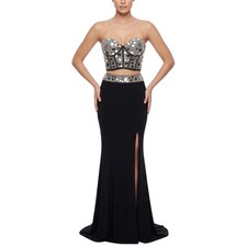 Jovani 6404A Black Evening Gown Beaded Corset Two-Piece Mermaid Dress Size 6