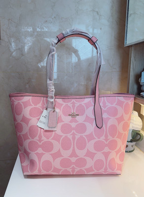 NWT COACH leather LARGE City Tote Bag Signature Canvas Powder Pink CAL49 Outlet