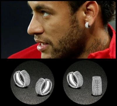 Para hombres: Pendientes Huggie Neymar BLING AAA Calidad 24 Circonitas Oro Blanco 18 Quilates