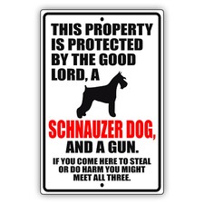 This Property Is Protected By The Good Lord Schnauzer Dog Aluminum Metal Sign