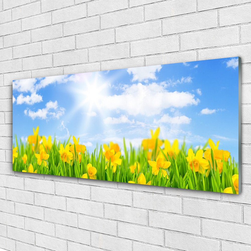 Impression sur verre floral de 125x50 cm pour illuminer un salon contemporain