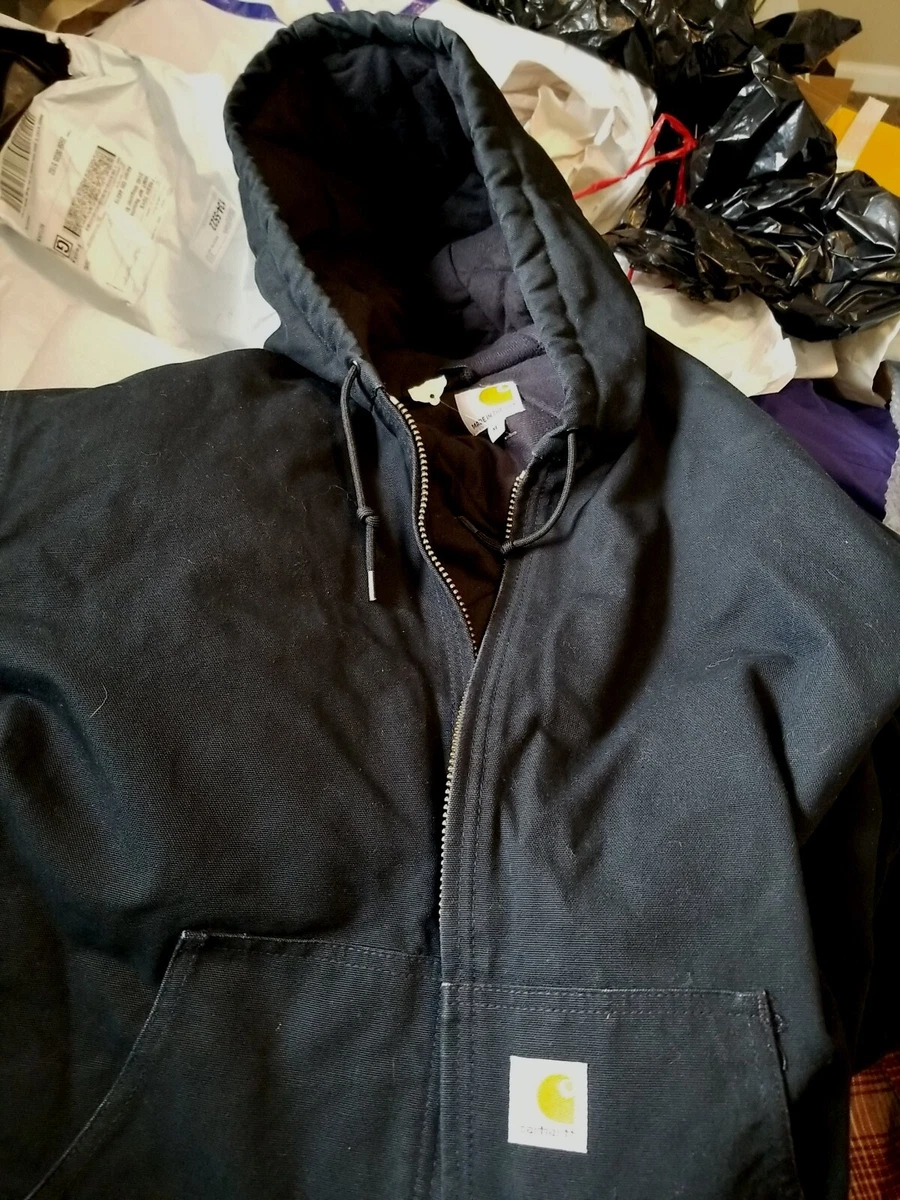 Vintage XL Carhartt Jacket Black Hoodie Canvas Quilt Lined RN 14806 MADE in  USA | eBay