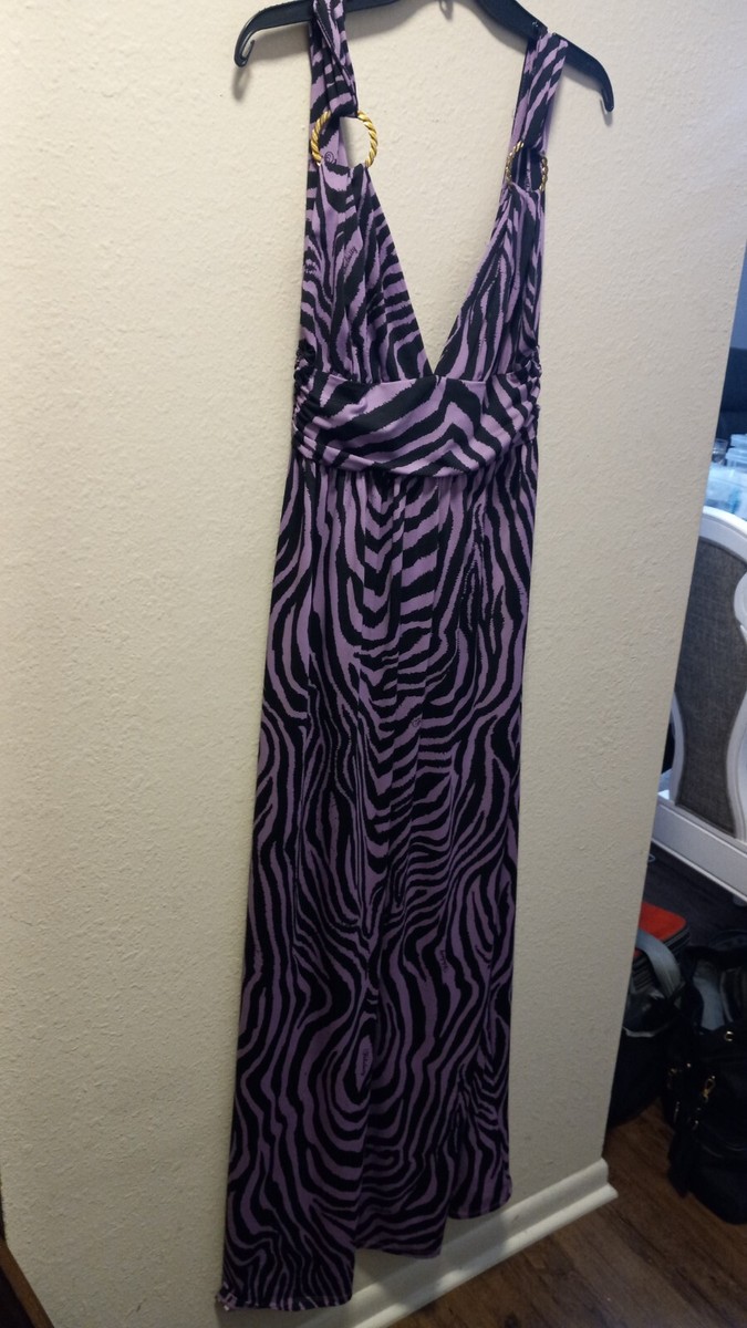FABULOSITY women's strapped purple animal print dress! Stretchable! Medium  | eBay