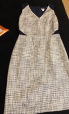 J Crew 2 Dress Crochet Lace Tweed Blue Sheath Sleeveless Career Work Metallic