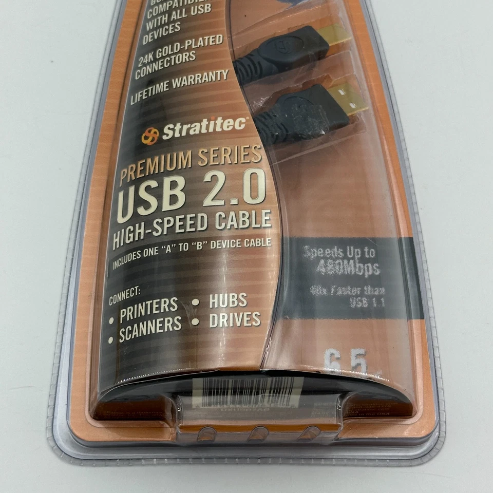 STRATITEC Premium USB 2.0 High-Speed Cable A to B 24K Gold Connectors NEW - Image 3 of 4
