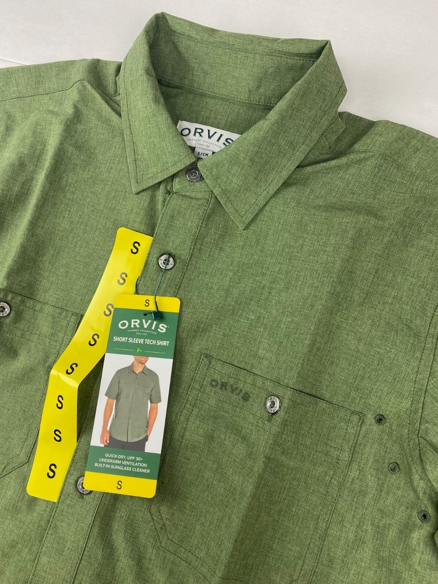 ORVIS Men's Short Sleeve Tech Shirt Green Woven sz. Small NWT | eBay