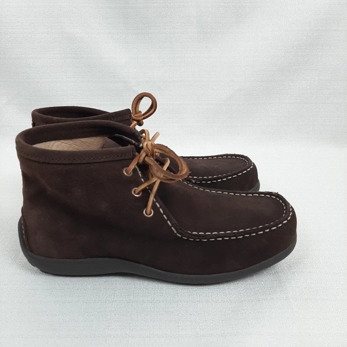 Lands End Womens 7 B Brown Suede Leather Tie Ankle Boots Booties