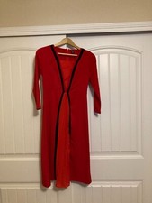 Shein Red Maxi Dress US Size 4 Long Sleeve Black Trim Pleated Panel Polyester