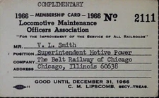 Locomotive Maintenance Officers Membership Card Badge Pass Railroad Train 1966