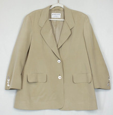 Jaeger Blazer Jacket Women 14 Lapel 100% Silk 2 Button Single Breasted Beige