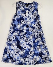 AB Studio Dress Womens Small Blue White Tie Dye Paisley Swing Coverup Mini