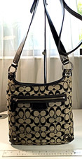 Coach Chelsea Medium Black Grey Crossbody Signature Canvas Leather Strap