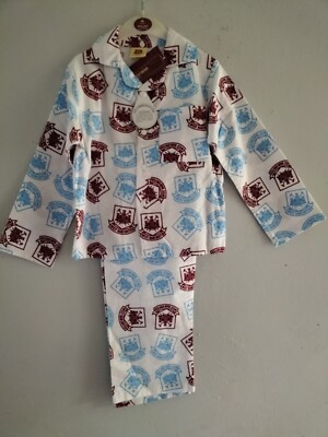 WEST HAM UNITED FC PYJAMA SET FLANNELETTE PYJAMAS AGE 3/4 5/6 7/8