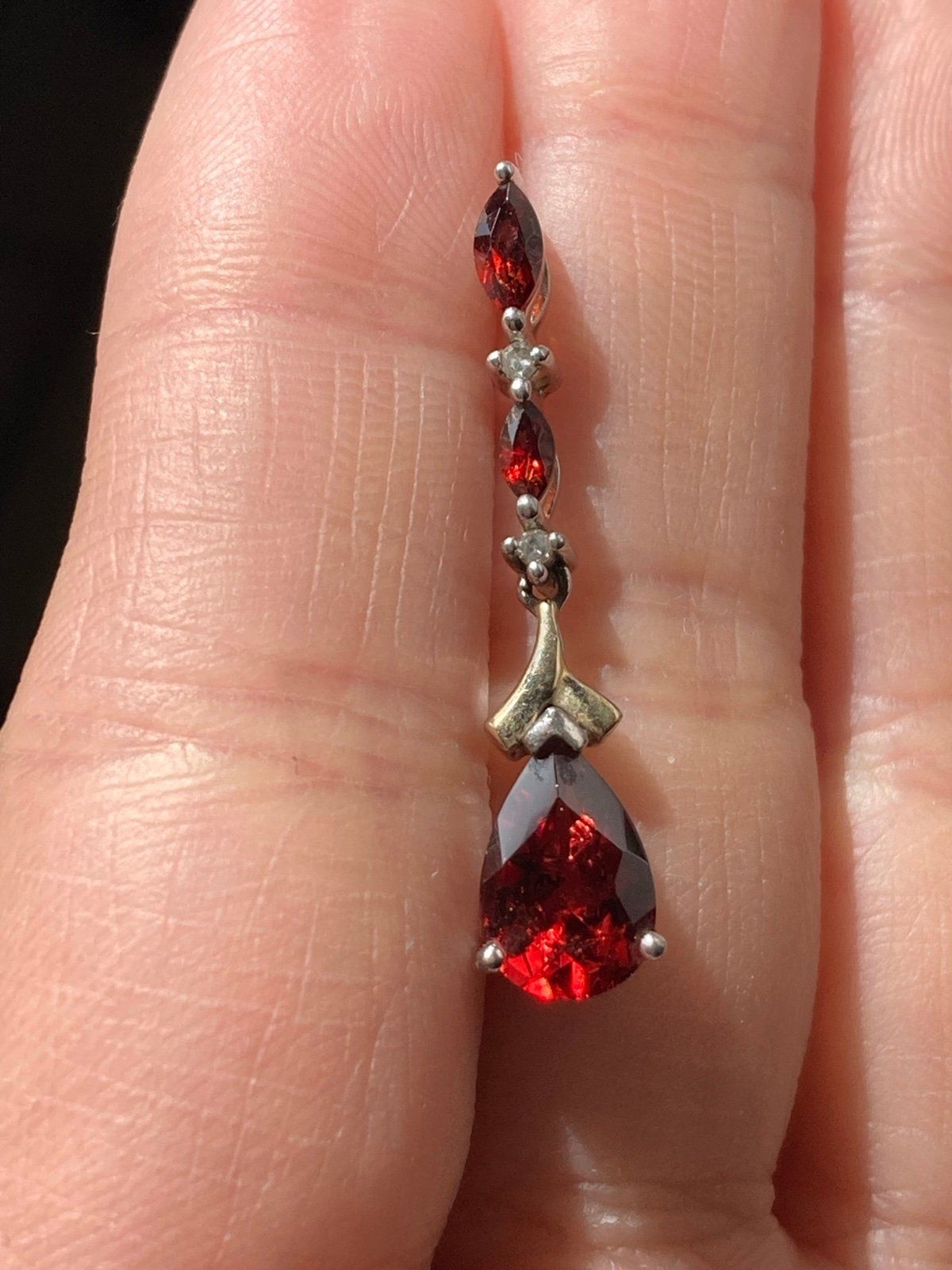 Zales 925 sterling silver 14k gold genuine garnet diamond pendant