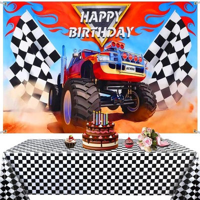 Monster Truck Party Supplies Include 1 Piece Monster Truck Backdrop 1 Piece Plas
