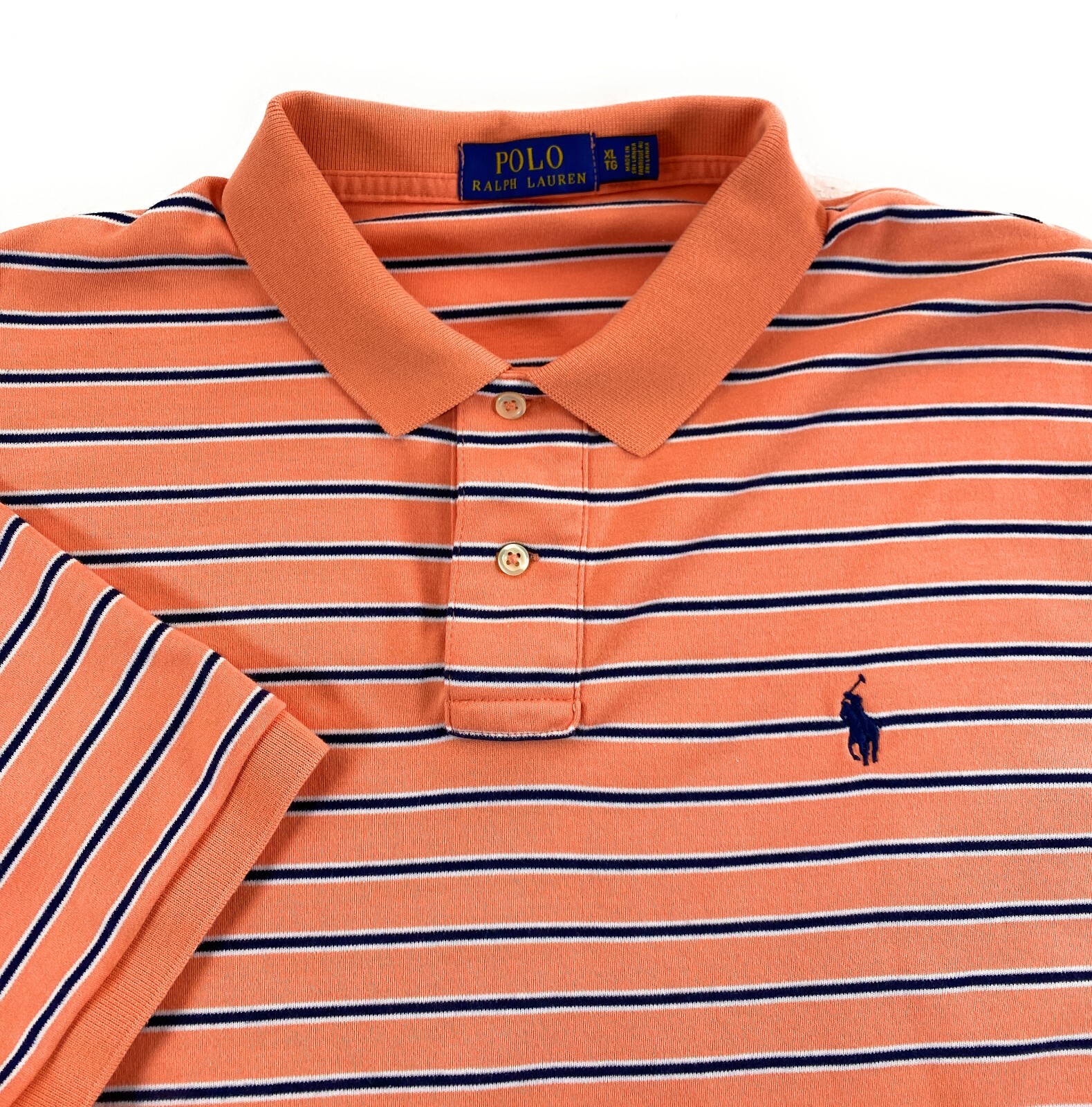 POLO Ralph Lauren Uomo Interlock Manica Corta Pony Logo Arancione Camicia a Righe XL