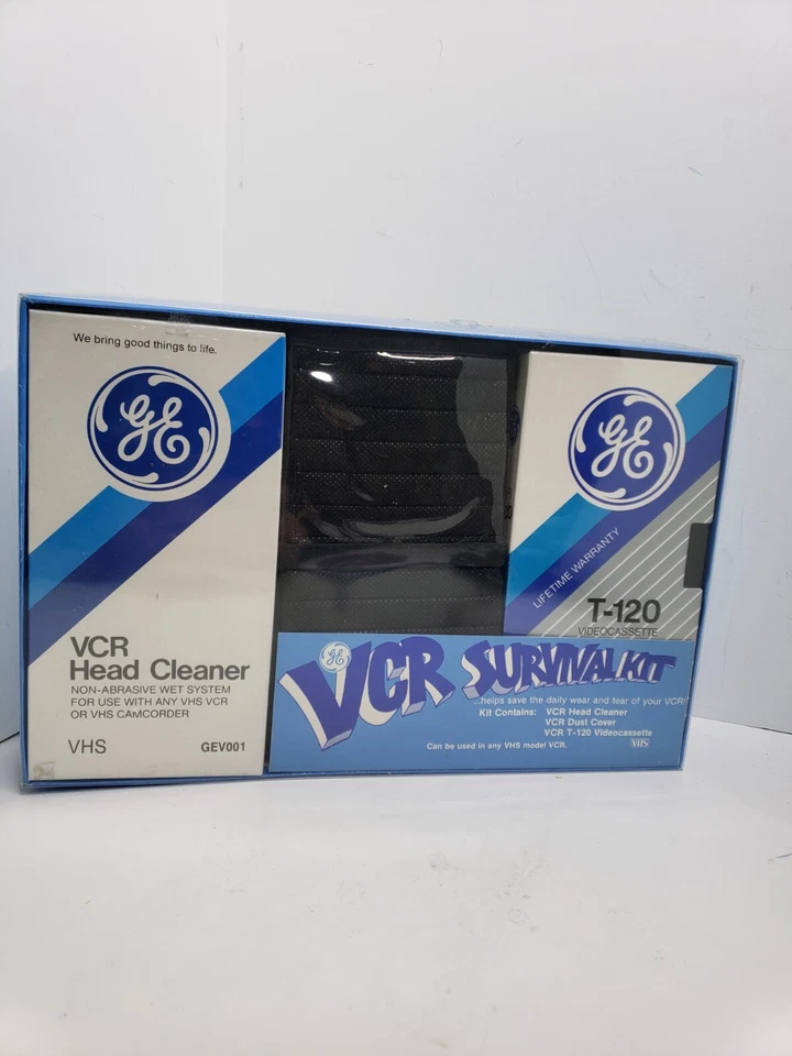 GE VCR Cleaner VCR Survival Kit Head Cleaner Dust Cover And T 120 Tape New - Image 4 of 4