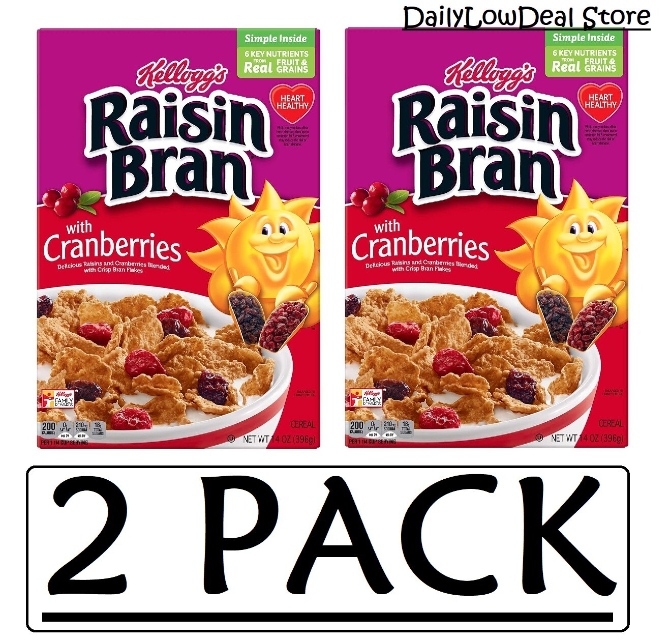 2 PACK - Kellogg's Raisin Bran with Cranberries Cereal 13.6 oz (Total 27.2 oz)