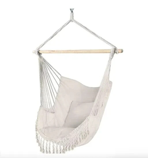 Hamac Portable à Franges en Coton avec 2 Coussins Ergonomiques
