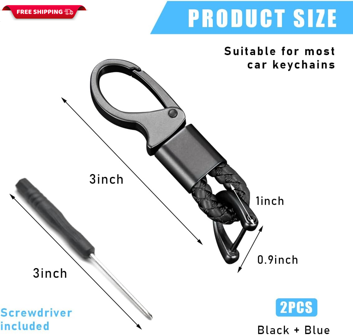 2-Pack Universal Metal Keychain With Key Rings & D-Ring - 360 Rotating Key Fob Holder For Car Keys, Black+Silver - View #6